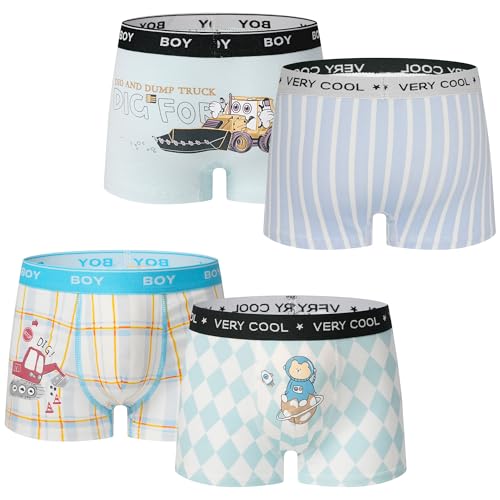 ELUTONG Jungen Boxershorts,Baumwoll Weicher Unterhosen für 9-12 Jahre 4er Pack（Astronaut+Bagger） von ELUTONG