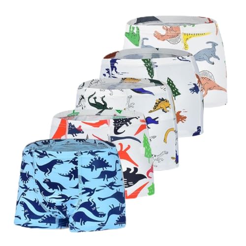 ELUTONG Jungen Boxershorts Dinosaurier, 5er Pack Baumwolle Unterhosen Cartoons Unterwäsche Briefs fur 2-4 Jahre Kinder von ELUTONG