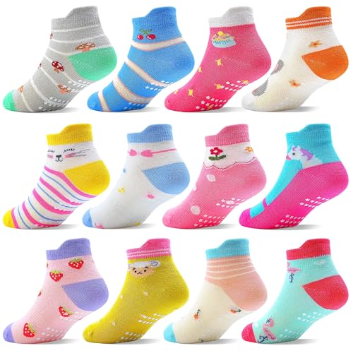 ELUTONG Antirutsch Socken Kinder, 12 Paar Mädchen Jungen Baumwolle Stoppersocken with Cartoon Muster für 3-5 Jahre（Blumen,Kaninchen） von ELUTONG
