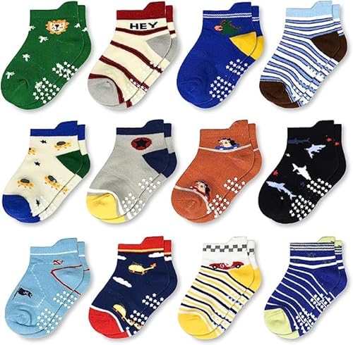 ELUTONG Stoppersocken Kinder 12 Paar Rutschsocken Kinder Antirutschsocken Kinder Tiermotive Socken für 1-3 Jahre Jungen von ELUTONG