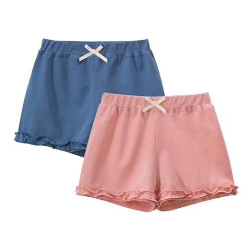 ELUTONG Kinder Mädchen Kurze Hose, 2 Paar Baumwolle Sommer Sport Shorts mit Schleifen für Outdoor 7-8 Jahre (Rosa + Blau) von ELUTONG