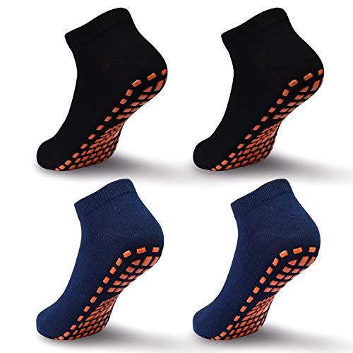 ELUTONG Rutschfeste Trampolinsocken für Kinder, 4 Paar Stoppersocken Baumwolle Sockens Atmungsaktiv und Weich für Jungen Mädchen EU 23-28 (schwarz*2+marineblau*2) von ELUTONG