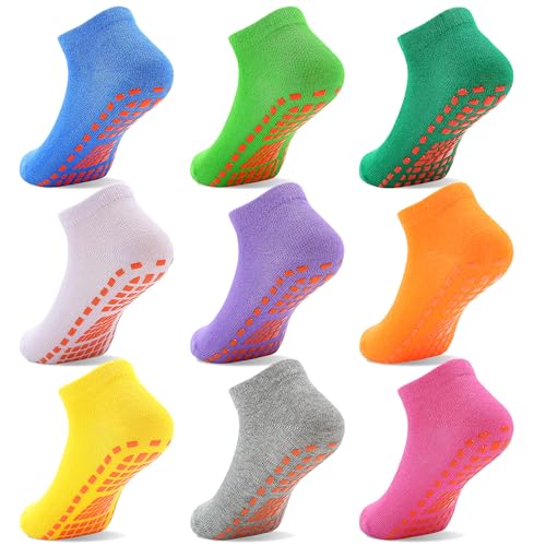 ELUTONG Kinder Trampoline Socken - Baumwolle Jungen Mädchen Antirutschsocken, 9 Paar Non Slip Grips Ankle Boden Kindersocken 10-13 Jahre（gemischte farben 2） von ELUTONG