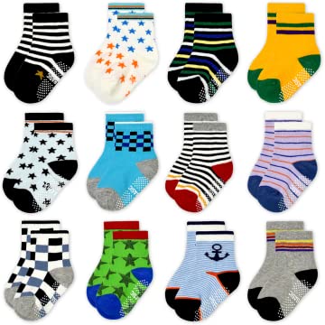 ELUTONG Stoppersocken Kinder 12 Paar Kleinkind Jungen ABS Rutschfeste Socken Antirutsch Socken Kinder Antirutsch Kinder Socken für 1-3 Jahre Jungen und Mädchen von ELUTONG