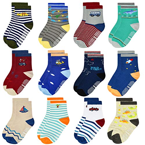 ELUTONG Stoppersocken Kinder 12 Paar Kleinkind Jungen ABS Rutschfeste Socken Antirutsch Socken Kinder Antirutsch Kinder Socken für 1-3 Jahre Jungen und Mädchen von ELUTONG