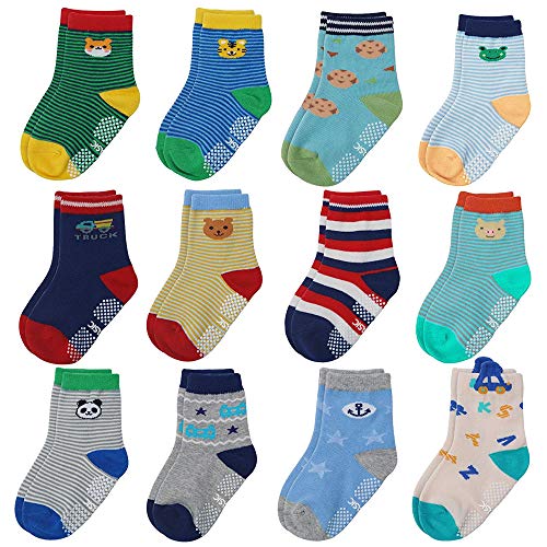 ELUTONG Stoppersocken Kinder 12 Paar Kleinkind Jungen und Mädchen ABS Rutschfeste Antirutsch Socken für 3-5 Jahre von ELUTONG