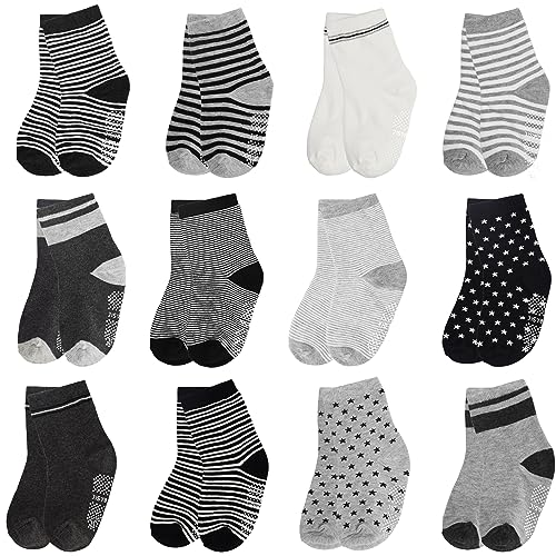 ELUTONG Stoppersocken Kinder 12 Paar Kleinkind Jungen ABS Rutschfeste Socken Antirutsch Socken Kinder Antirutsch Kinder Socken für 5-7 Jahre Jungen und Mädchen von ELUTONG