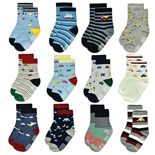 ELUTONG Stoppersocken Kinder 12 Paar Kleinkind Jungen ABS Rutschfeste Socken Antirutsch Socken Kinder Antirutsch Kinder Socken für 5-7 Jahre Jungen und Mädchen von ELUTONG