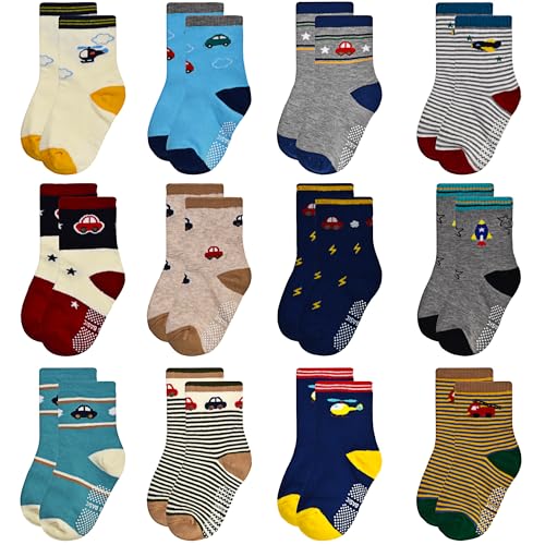 ELUTONG Stoppersocken Kinder 12 Paar Kleinkind Jungen ABS Rutschfeste Socken Antirutsch Socken Kinder Antirutsch Kinder Socken für 3-5 Jahre Jungen und Mädchen von ELUTONG