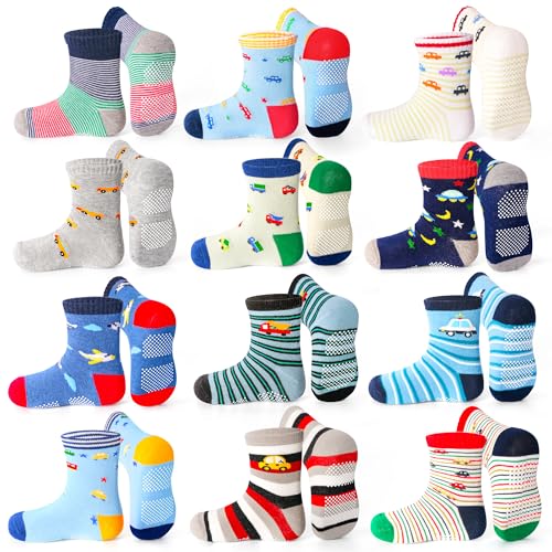 ELUTONG Stoppersocken Kinder 12 Paar Kleinkind Jungen ABS Rutschfeste Socken Antirutsch Socken Kinder Antirutsch Kinder Socken für 3-5 Jahre Jungen und Mädchen von ELUTONG