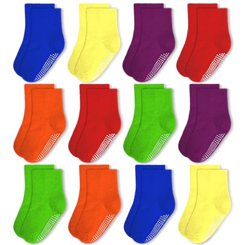 ELUTONG Rutschfeste Socken Kinder Mädchen, 12 Paar AntiRutsch Stoppersocken für 3-5 Jahre(Gemischte Farben 2) von ELUTONG