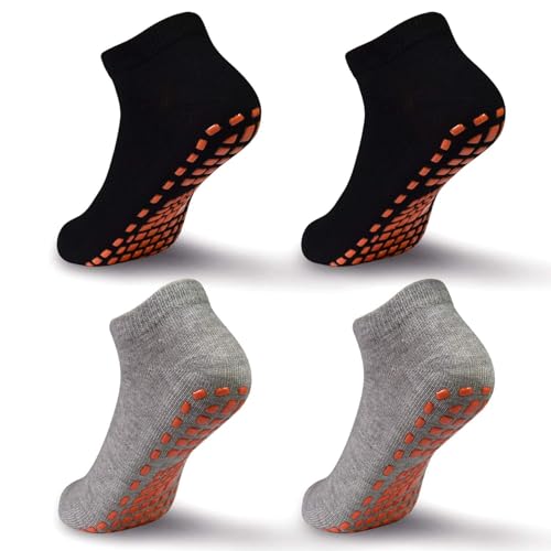 ELUTONG Rutschfeste Trampolinsocken für Kinder, 4 Paar Stoppersocken Baumwolle Sockens Atmungsaktiv und Weich für Jungen Mädchen EU 34-38（schwarz*2+grau*2） von ELUTONG