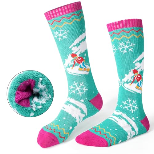 ELUTONG Skisocken Kinder,1 Paar Dicke Winter Snowboarding Atmungsaktive Thermische Socken für Outdoor-Sportarten, Jungen Mädchen 3-5 Jahre Seeblau von ELUTONG