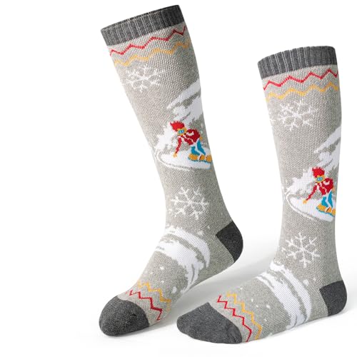 ELUTONG Skisocken Kinder,1 Paar Dicke Winter Snowboarding Atmungsaktive Thermische Socken für Outdoor-Sportarten, Jungen Mädchen 3-5 Jahre Grau von ELUTONG