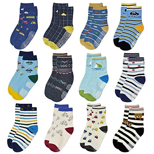 ELUTONG Stoppersocken Kinder 12 Paar Kleinkind Jungen ABS Rutschfeste Socken Antirutsch Socken Kinder Antirutsch Kinder Socken für 5-7 Jahre Jungen und Mädchen von ELUTONG