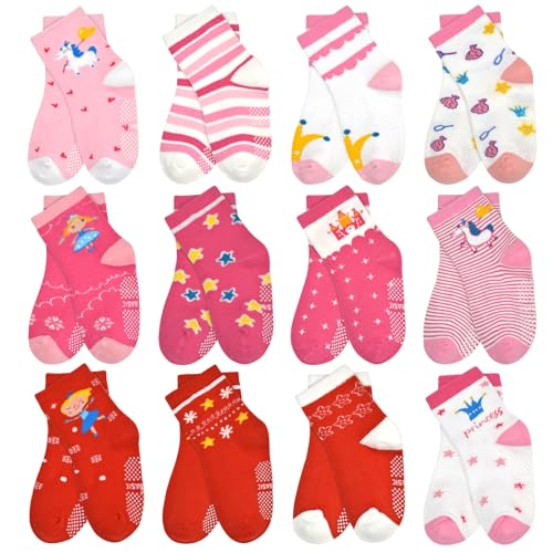 ELUTONG Stoppersocken Kinder 12 Paar Kleinkind Mädchen ABS Rutschfeste Socken Rutschfeste Socken Kinder Antirutsch Kinder Socken für 1-3 Jahre Kinder und Mädchen von ELUTONG