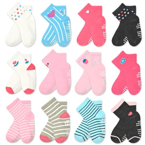 ELUTONG Stoppersocken Kinder 12 Paar Kleinkind Mädchen ABS Rutschfeste Socken Rutschfeste Socken Kinder Antirutsch Kinder Socken für 1-3 Jahre Kinder und Mädchen von ELUTONG