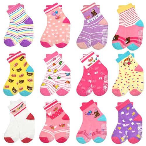 ELUTONG Stoppersocken Kinder 12 Paar Kleinkind Mädchen ABS Rutschfeste Socken Rutschfeste Socken Kinder Antirutsch Kinder Socken für 3-5 Jahre Kinder und Mädchen von ELUTONG