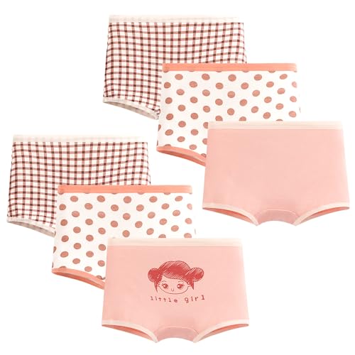 ELUTONG Unterhosen Mädchen,Baumwoll Weicher Rosa Unterwäsche für 6-8 Jahre 6er-Pack(Boxershorts) von ELUTONG