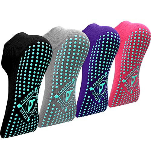 Yoga Socken Anti-Rutsch- (4 Paare) für Damen Pilates, , Barre, Tanz, Ballett, Kampfsport, Trampolin, Fitness, Krankenhaus, Reha, Heim- und Körperbalance, Sox UK 4-10 / EU 35-40 von ELUTONG