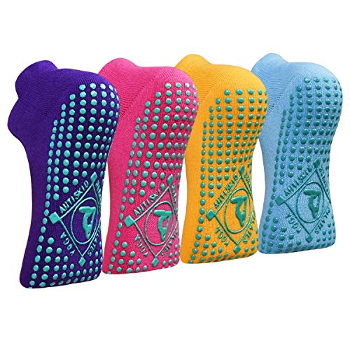 Yoga Socken Anti-Rutsch-Socken (4 Paare) für Damen Pilates, Barre, Tanz, Ballett, Kampfsport, Trampolin, Yoga，Fitness, Krankenhaus, Reha, Heim- und Körperbalance EU 35-40 von ELUTONG