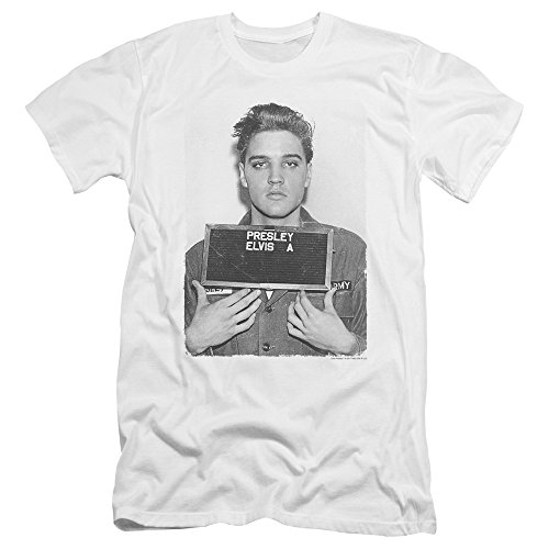 ELVIS PRESLEY - - Army Mug Shot Männer Premium Slim Fit T-Shirt, Large, White von ELVIS PRESLEY