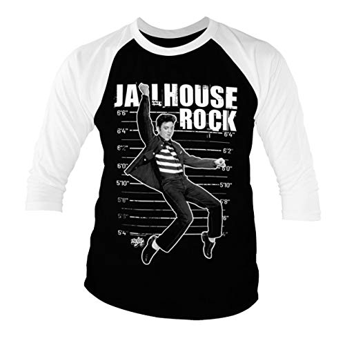 ELVIS PRESLEY Offizielles Lizenzprodukt Jailhouse Rock Baseball 3/4 Ärmel T-Shirt (Schwarz-Weiß), X-Large von ELVIS PRESLEY