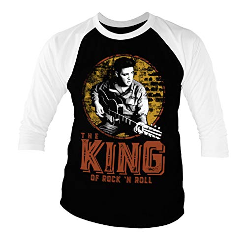 ELVIS PRESLEY Offizielles Lizenzprodukt The King of Rock 'n Roll Baseball 3/4 Ärmel T-Shirt (Schwarz-Weiß), X-Large von ELVIS PRESLEY