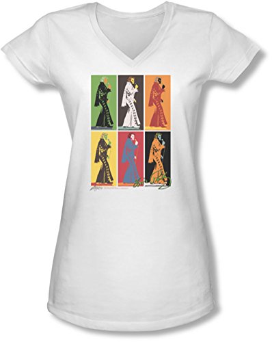 Elvis - Junge Frauen Retro-Boxen T-Shirt mit V-Ausschnitt, Medium, White von ELVIS PRESLEY
