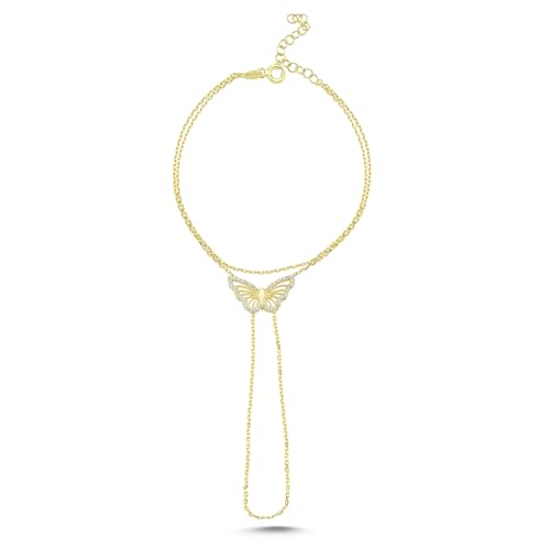 ELVNY Hand Halskette Armband Ring 925 Sterling Silber 14K Gold überzogen Zarte Finger Armband Zirkon Braut Schmuck Geschenke für Frauen, Einstellbare Größe, 16+4 cm, Sterling-Silber, Zirkonia ELVNY Hand Halskette Armband Ring 925 Sterling Silber 14K Gold überzogen Zarte Finger Armband Zirkon Braut Schmuck Geschenke für Frauen, Einstellbare Größe, 16+4 cm, Sterling-Silber, Zirkonia von ELVNY