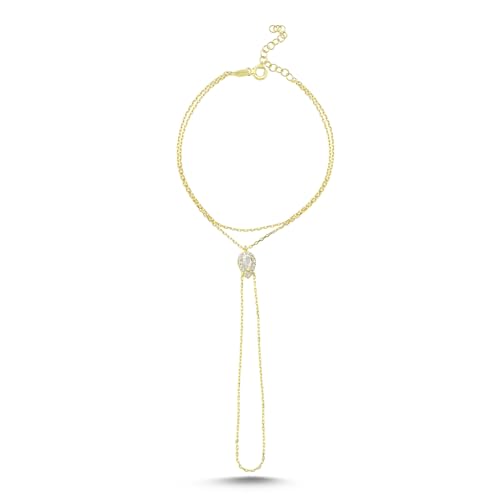 Handkette Armband Ring 925 Sterling Silber 14K vergoldet/Platin plattiert Zierliches Fingerarmband Zirkon Hochzeitsschmuck Geschenke für Frauen, verstellbare Größe (HandKette-1, Platin plattiert) von ELVNY