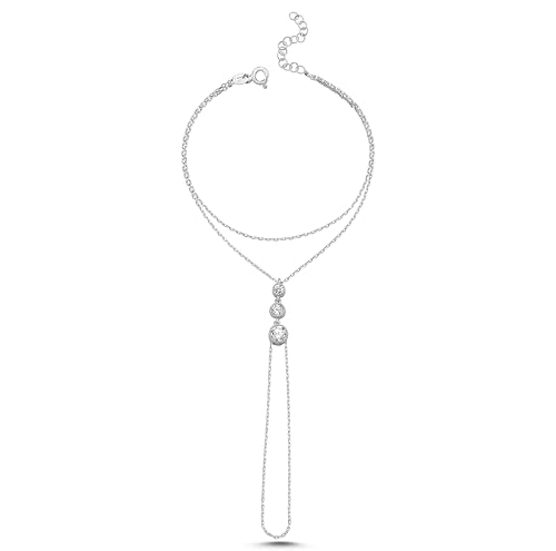 Handkette Armband Ring 925 Sterling Silber 14K vergoldet/Platin plattiert Zierliches Fingerarmband Zirkon Hochzeitsschmuck Geschenke für Frauen, verstellbare Größe (HandKette-6, Platin plattiert) von ELVNY