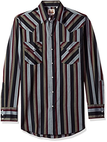 ELY CATTLEMAN Herren Langarmshirt gestreift Westernhemd - Rot - Mittel von ELY CATTLEMAN