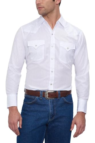 ELY CATTLEMAN Herren Long Sleeve On Tone Western Shirt Hemd mit Button-Down-Kragen, Weiß, Groß von ELY CATTLEMAN