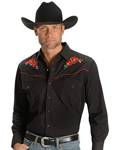 ELY CATTLEMAN Herren Long Sleeve Western Shirt with Rose Embroidery Hemd mit Button-Down-Kragen, schwarz, Mittel von ELY CATTLEMAN