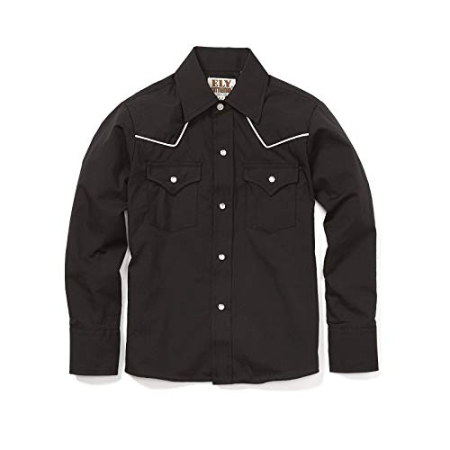 ELY CATTLEMAN Jungen Long Sleeve Solid Western Shirt with Piping Button Down Hemd, schwarz, Groß von ELY CATTLEMAN