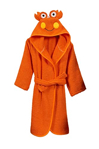 ELY PARKER Kinder Bademantel für Jungen, Frottee, Handtuch aus Türkische Baumwolle, mit Kapuze, Krabbe, Orange (3-4 Jahre) Superweich, Saugfähig, Bequem, Dick von ELY PARKER