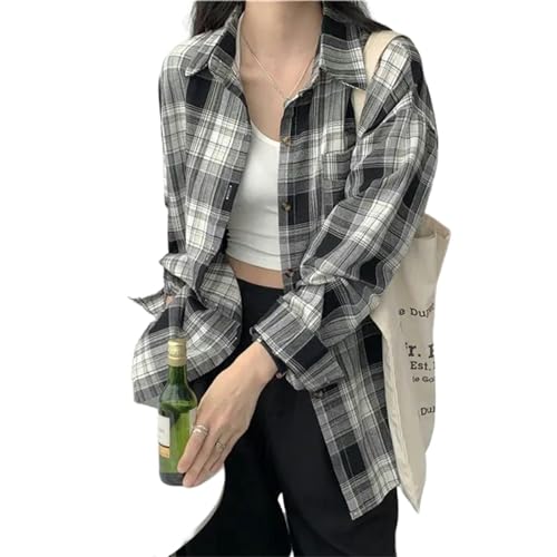 ELYRTHRIUMC Bluse Lässige Lange Ärmel Bluse Mit Mittlerer Länge Lose Frauen Kariertes Hemd Weibliche Kragen Tops-Schwarz-M ELYRTHRIUMC Bluse Lässige Lange Ärmel Bluse Mit Mittlerer Länge Lose Frauen Kariertes Hemd Weibliche Kragen Tops-Schwarz-M von ELYRTHRIUMC