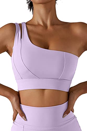 Sport-BHS Für Damen, One-Shoulder-Yoga-BH Mit Hohem Halt, Ausgeschnittene Träger, Sportlich, Laufen, Workout, Bauchfreies Oberteil (Violett,M) von ELizoop