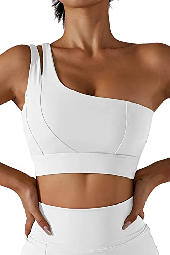 Sport-BHS Für Damen, One-Shoulder-Yoga-BH Mit Hohem Halt, Ausgeschnittene Träger, Sportlich, Laufen, Workout, Bauchfreies Oberteil (Weiß,L) von ELizoop