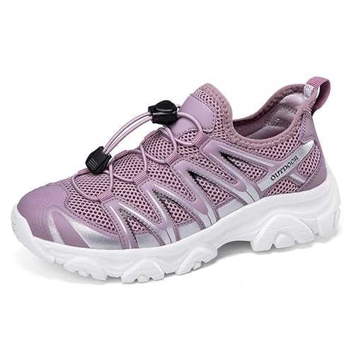 Trailrunning-Schuhe, Outdoor-Arbeitsschuhe for Männer und Frauen, Wanderschuhe, atmungsaktives Obermaterial mit Zehenschutz und weichem Futter, kein Binden der Schnürsenkel nötig(Color:Pink,Size:39 EU von ELroal