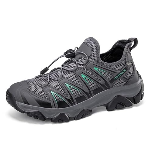 Trailrunning-Schuhe, Wanderschuhe, Outdoor-Arbeitsschuhe, Sneaker-Stil mit elastischer Sohle, kein Binden der Schnürsenkel nötig, passt sich dem Fuß an, Obermaterial aus Mesh(Color:Black- blue,Size:45 von ELroal