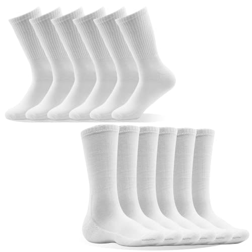 EMA MEGA GROUP Tennissocken Herren 43-46, Socken Verdickt Gedämpft Hochelastisch Ohne Gummi Deodorant Anti-Loch, Sportssocken Weiß(6 Paar, 80% Baumwolle) von EMA MEGA GROUP