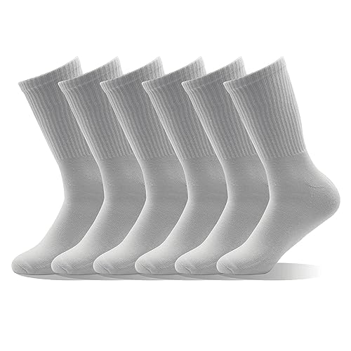 EMA MEGA GROUP Tennissocken 6 Paar Verdickt Gedämpft Hochelastisch Ohne Gummi Deodorant Anti-Loch Sportssocken Baumwollsocken Socken 35-43(90% Baumwolle) (Grau*6 Paar, L (EU43-46)) von EMA MEGA GROUP