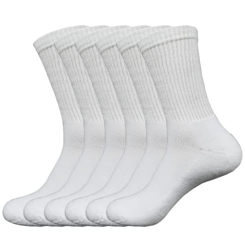 EMA MEGA GROUP Tennissocken 6 Paar Verdickt Gedämpft Hochelastisch Ohne Gummi Deodorant Anti-Loch Sportssocken Baumwollsocken Socken Damen 35-38 Weiß(80% Baumwolle) von EMA MEGA GROUP