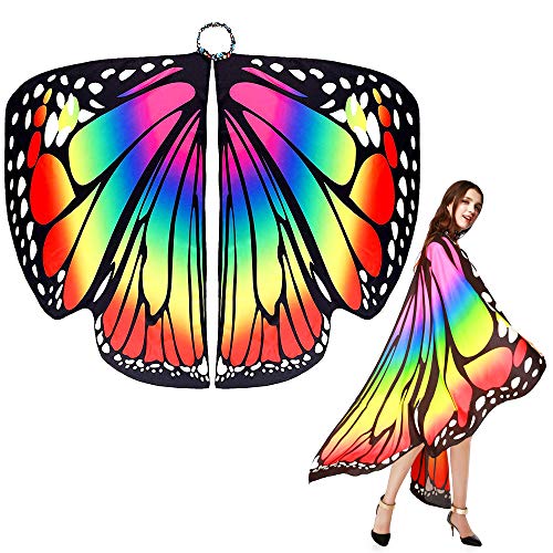 EMAGAREN Damen Schmetterling Kostüm Schmetterlingsflügel für Frauen Schmetterling Schal Flügel Tuch Erwachsene Poncho Umhang Nymphe Pixie Kostüm Cosplay Tanzkostüm für Show/Daily/Party (168 * 135cm) von EMAGEREN