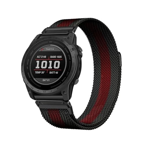 22 26 mm Milanese Quick Fit Uhrenarmband passend for Garmin Fenix8 7 7XPro Fenix ​​6 Fenix ​​5 EPIX 2 Metallarmband(Black Red,Quick fit 26mm) von EMAIGlPO