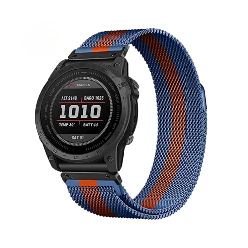 22 26 mm Milanese Quick Fit Uhrenarmband passend for Garmin Fenix8 7 7XPro Fenix ​​6 Fenix ​​5 EPIX 2 Metallarmband(Blue Orange,Quick fit 26mm) von EMAIGlPO
