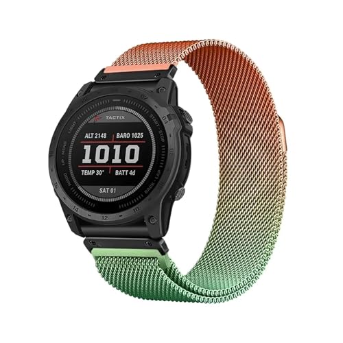 22 26 mm Milanese Quick Fit Uhrenarmband passend for Garmin Fenix8 7 7XPro Fenix ​​6 Fenix ​​5 EPIX 2 Metallarmband(Orange Green,Quick fit 22mm) von EMAIGlPO