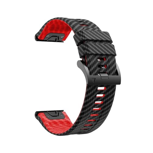 22 mm 26 mm Silikonarmband mit Carbonfasermuster, passend for Garmin Fenix8 51 mm 47 mm/7X Solar 7pro 5X 6X TACTIX DELTA Enduro3(Black red,For Fenix8 47mm) von EMAIGlPO